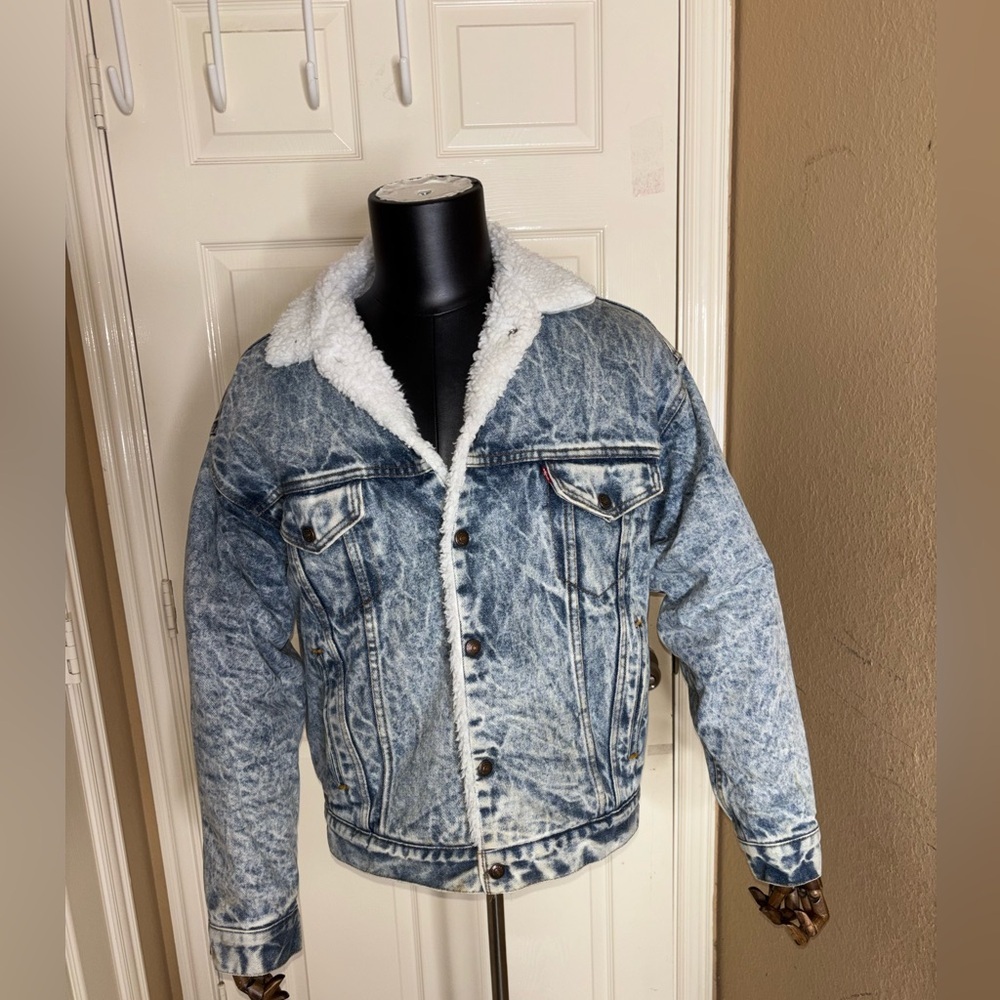 Vintage 1980's Levi's Denim Sherpa Fur Lined Trucker Jean Jacket Unisex Medium - Picture 5 of 16
